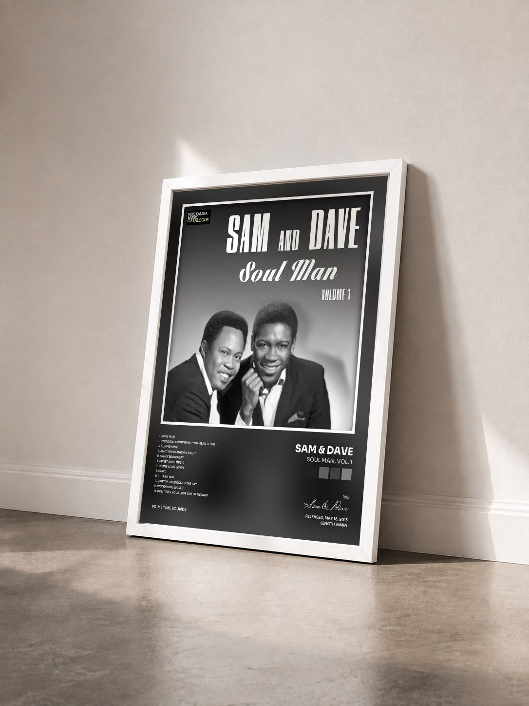 #blanc Tableau de l'album Soul Man, Vol. 1 de Sam & Dave vu de trois quarts, cadre blanc