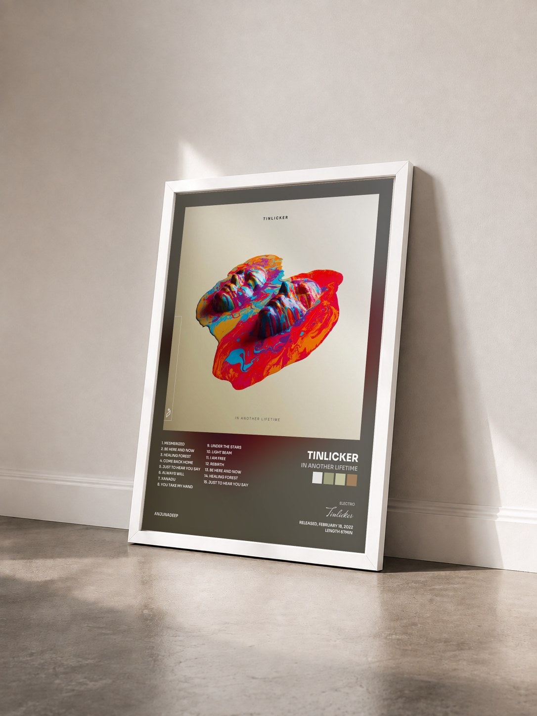 #blanc Tableau de l'album In Another Lifetime de Tinlicker vu de trois quarts, cadre blanc