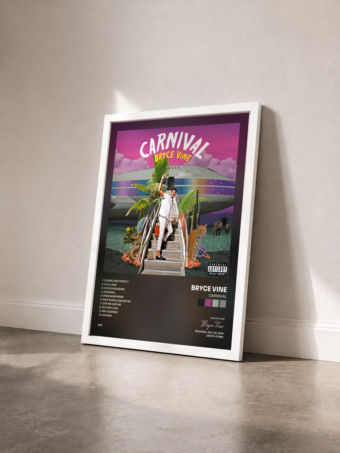 #blanc Tableau de l'album Carnival de Bryce Vine vu de trois quarts, cadre blanc