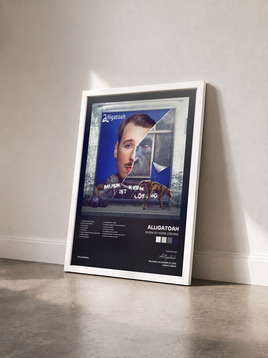 #blanc Tableau de l'album Musik ist keine Lösung de Alligatoah vu de trois quarts, cadre blanc