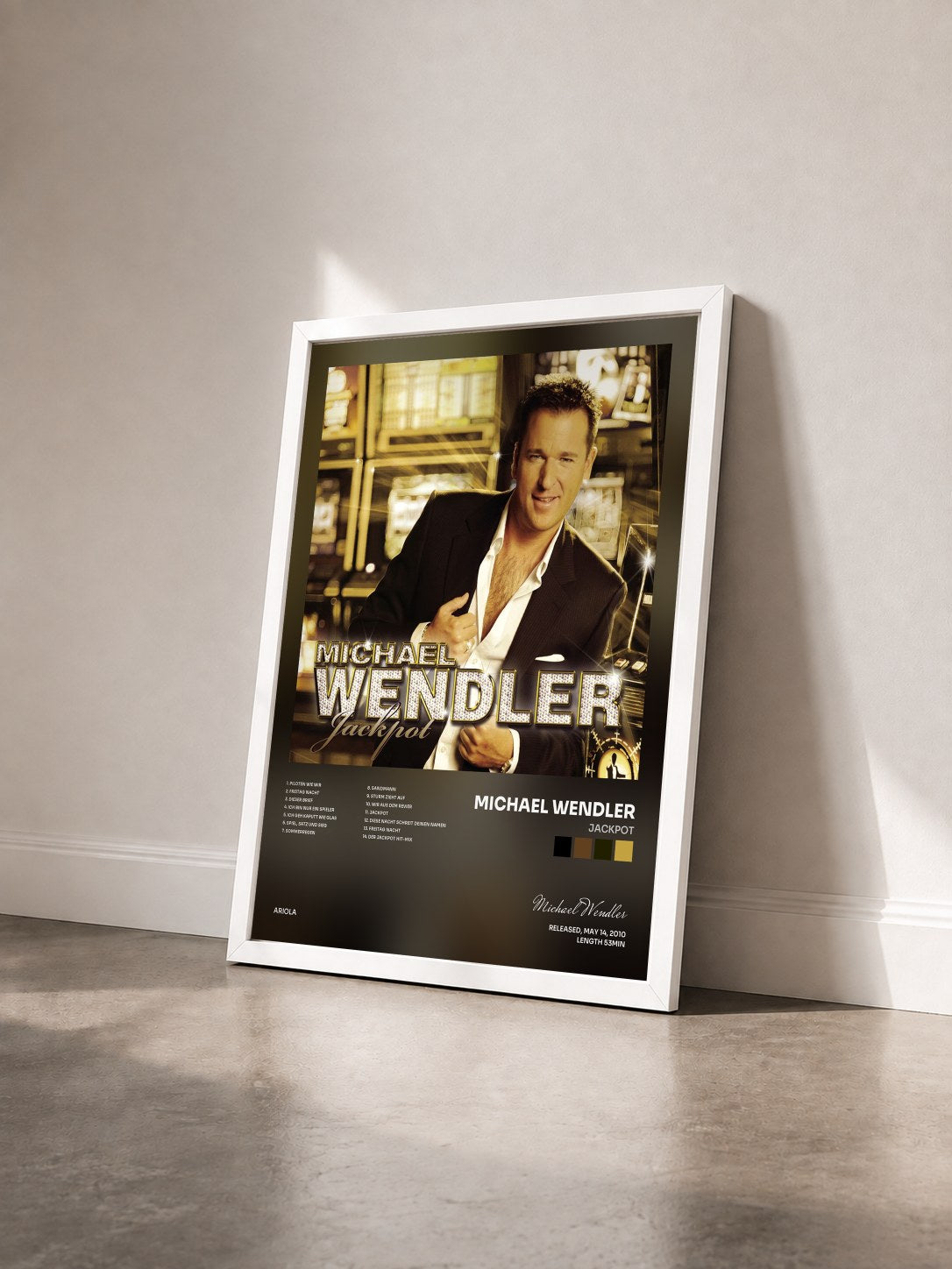 #blanc Tableau de l'album Jackpot de Michael Wendler vu de trois quarts, cadre blanc