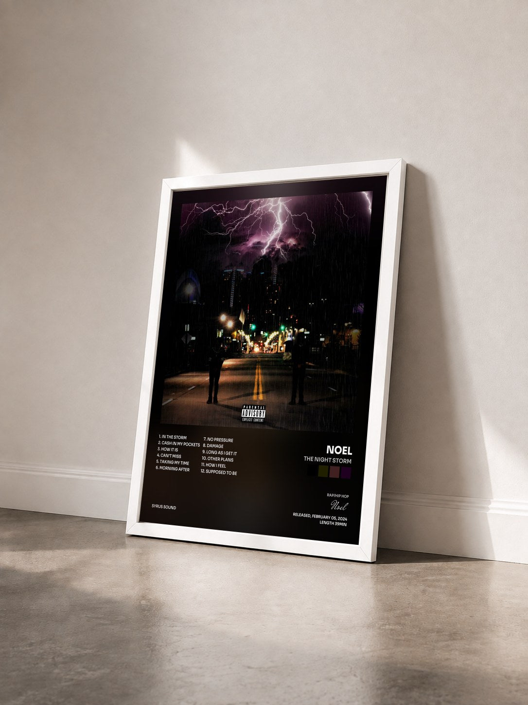 #blanc Tableau de l'album The Night Storm de Noel vu de trois quarts, cadre blanc