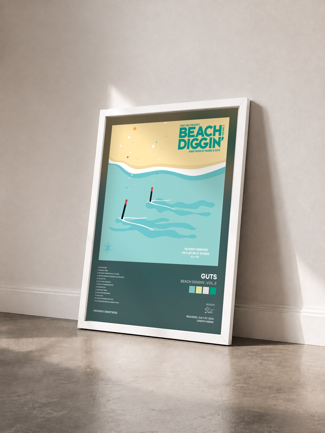 #blanc Tableau de l'album Beach Diggin', Vol. 2 de Guts vu de trois quarts, cadre blanc
