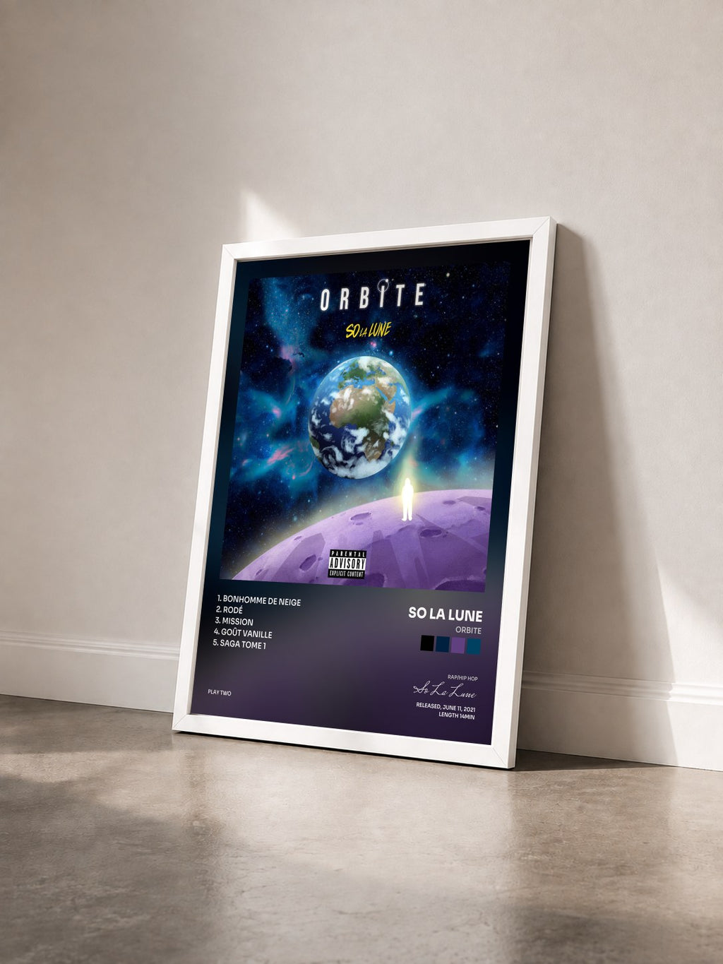 #blanc Orbite by So La Lune as a framed art print seen at an angle, white frame