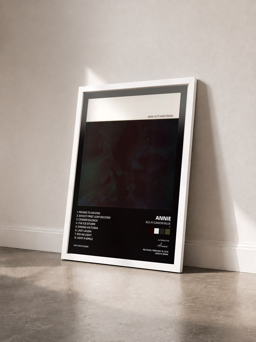 #blanc Tableau de l'album Sci-fi Canon Blue(s) de Annie vu de trois quarts, cadre blanc