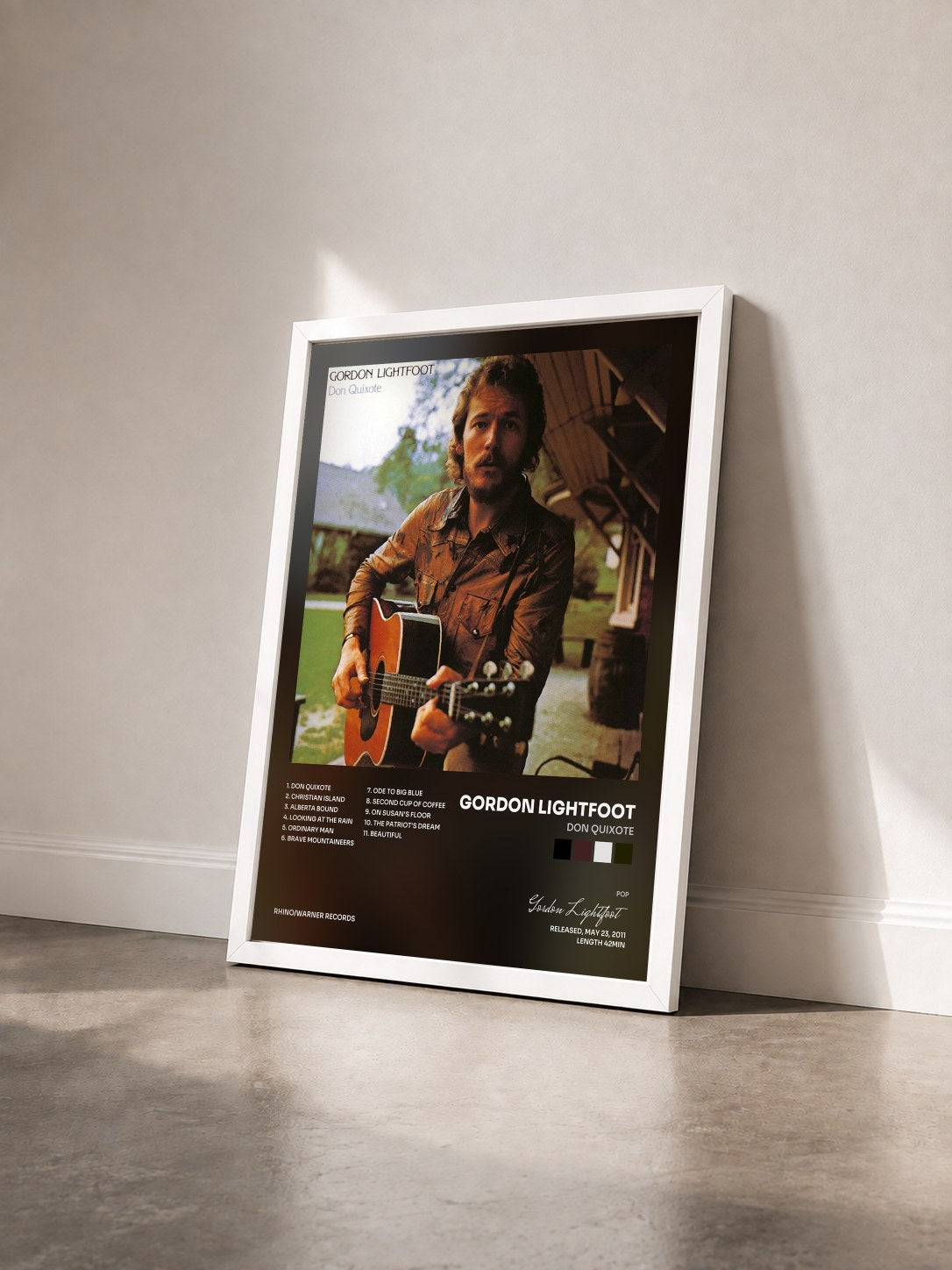 #blanc Tableau de l'album Don Quixote de Gordon Lightfoot vu de trois quarts, cadre blanc