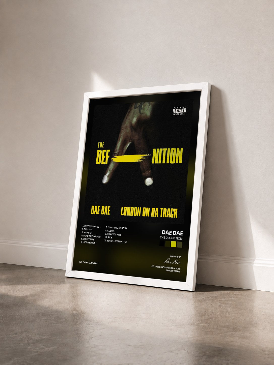 #blanc Tableau de l'album The DefAnition de Dae Dae vu de trois quarts, cadre blanc