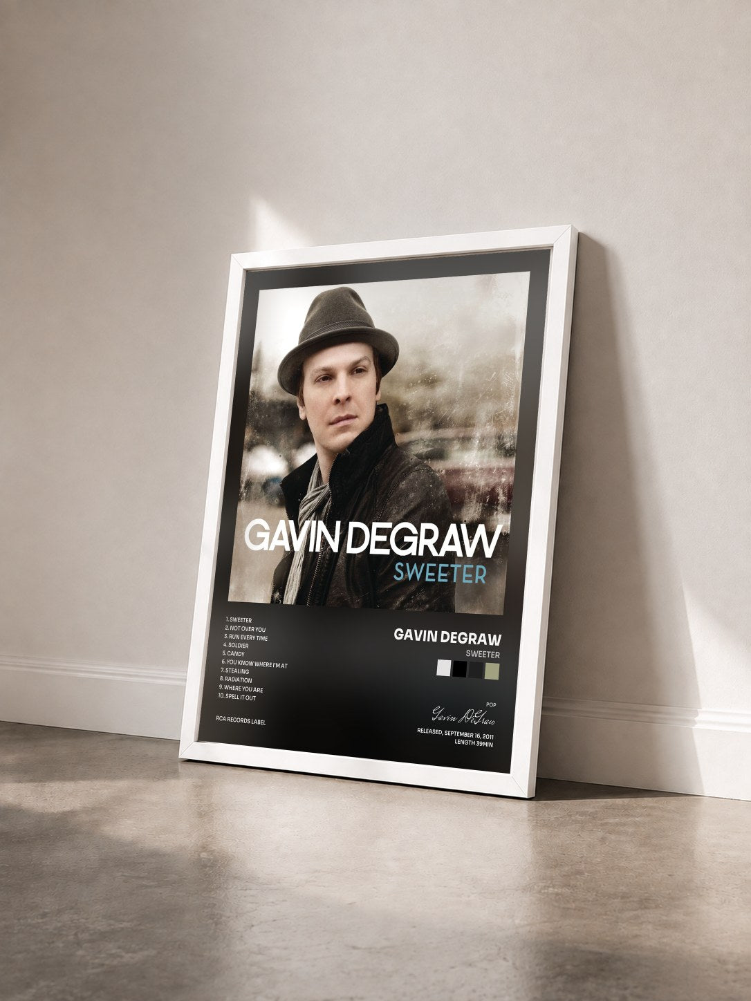 #blanc Tableau de l'album Sweeter de Gavin DeGraw vu de trois quarts, cadre blanc