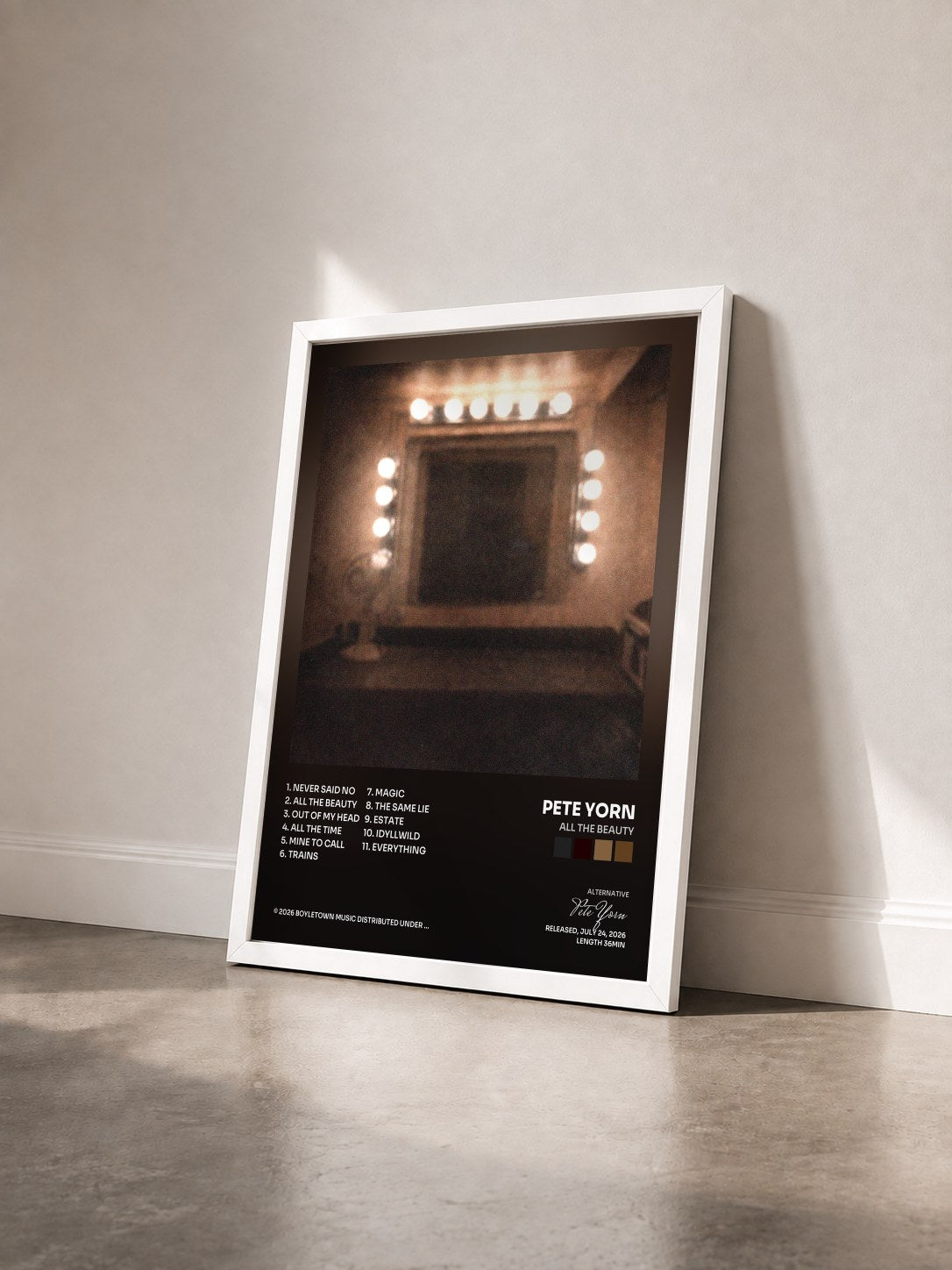 #blanc Tableau de l'album All The Beauty de Pete Yorn vu de trois quarts, cadre blanc