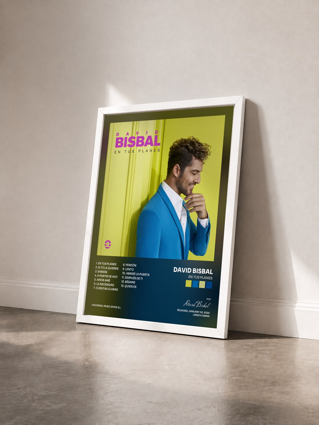 #blanc Tableau de l'album En Tus Planes de David Bisbal vu de trois quarts, cadre blanc