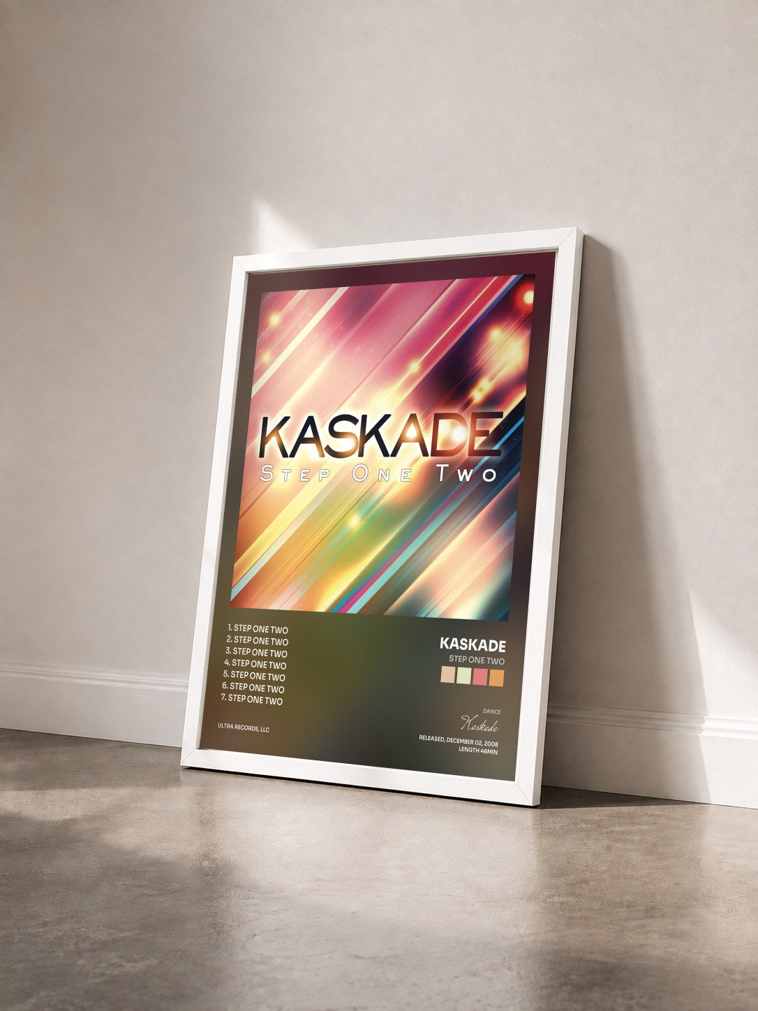#blanc Tableau de l'album Step One Two de Kaskade vu de trois quarts, cadre blanc