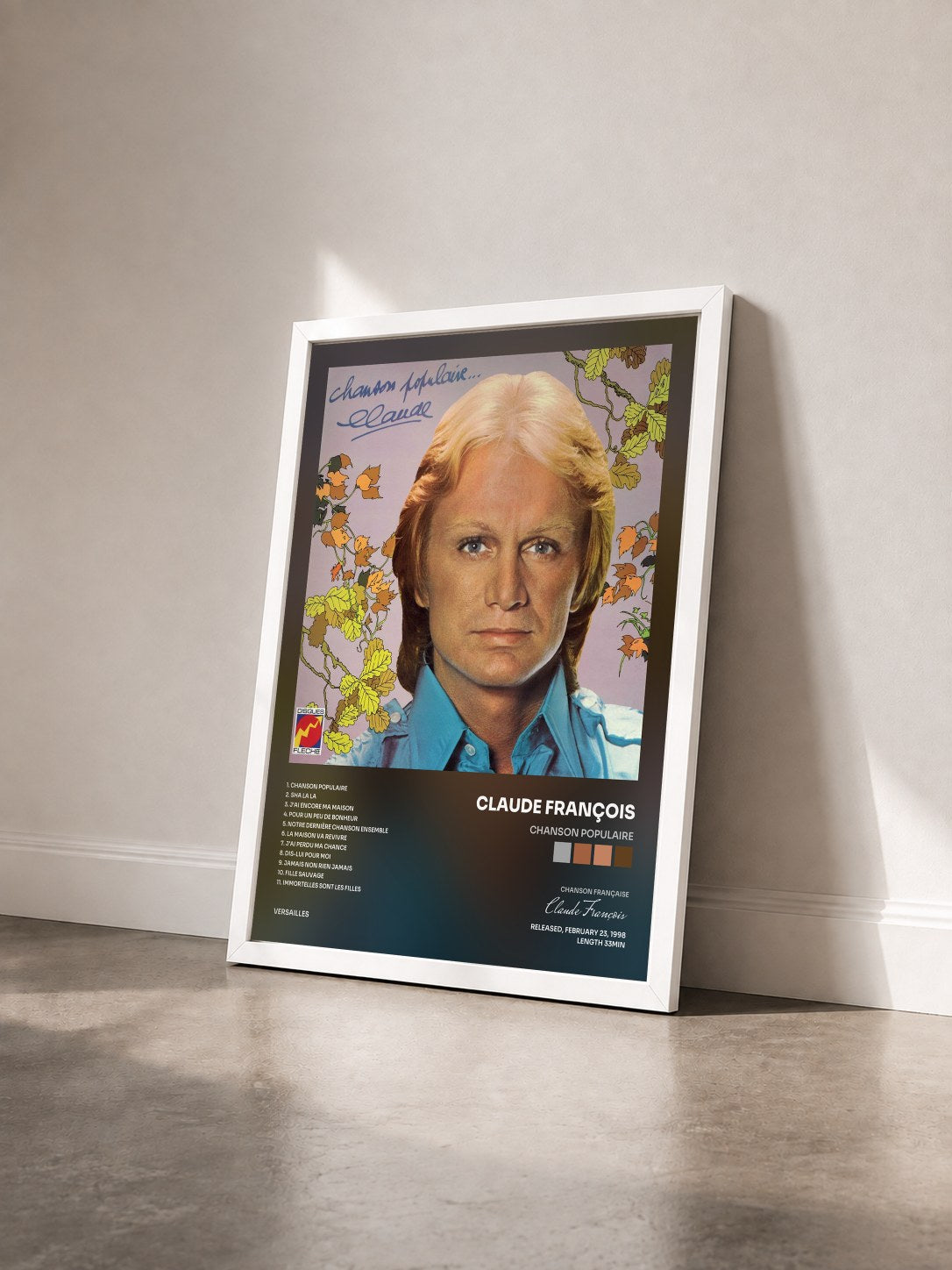 #blanc Tableau de l'album Chanson populaire de Claude François vu de trois quarts, cadre blanc
