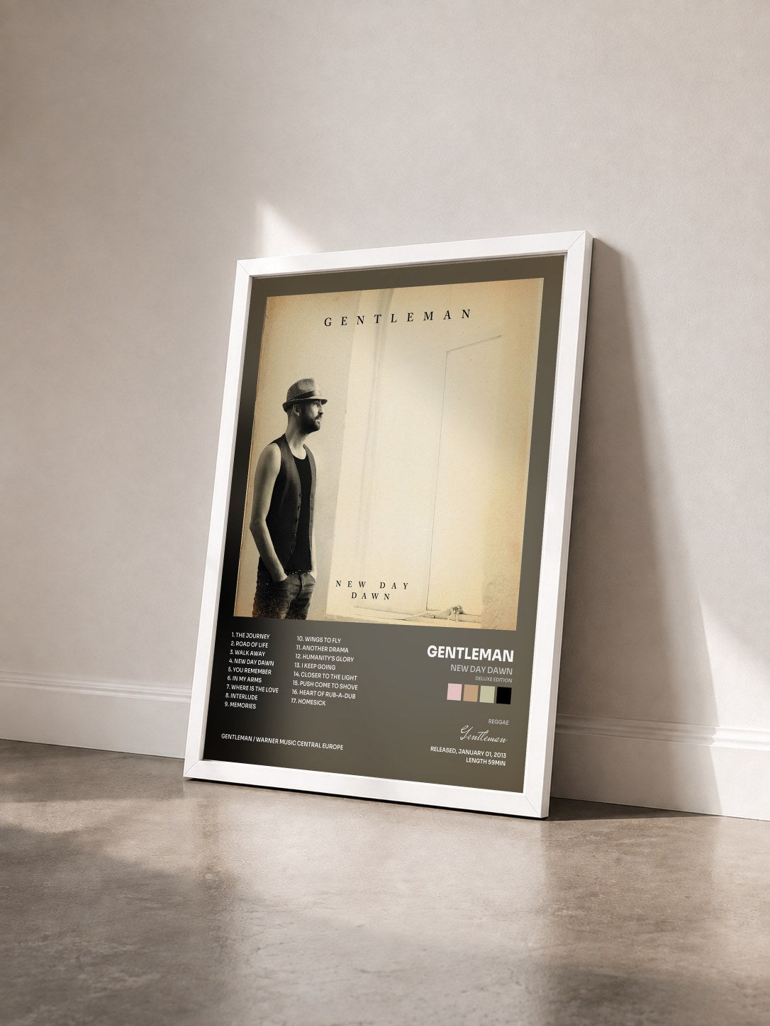 #blanc Tableau de l'album New Day Dawn (Deluxe Edition) de Gentleman vu de trois quarts, cadre blanc