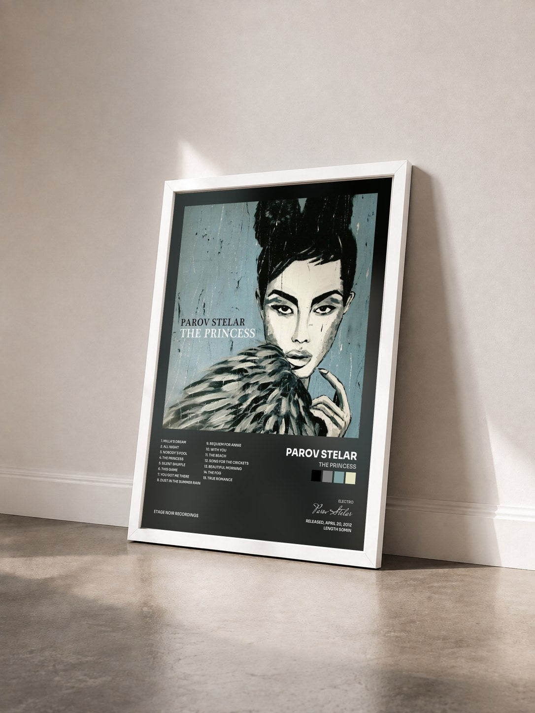 #blanc Tableau de l'album The Princess de Parov Stelar vu de trois quarts, cadre blanc