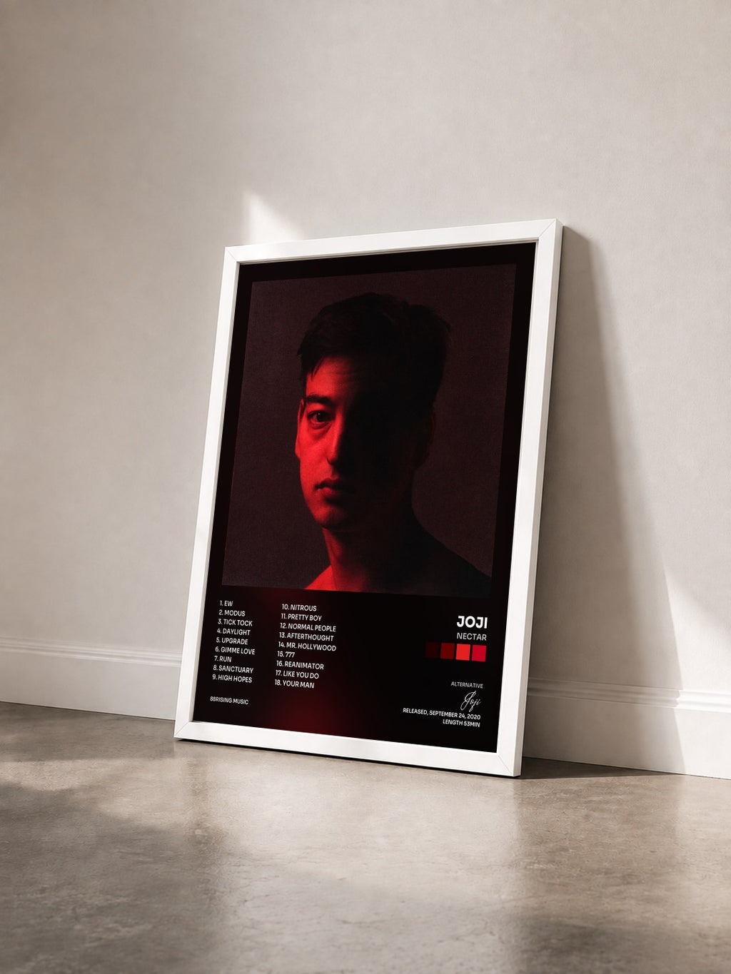 #blanc Tableau de l'album Nectar de Joji vu de trois quarts, cadre blanc