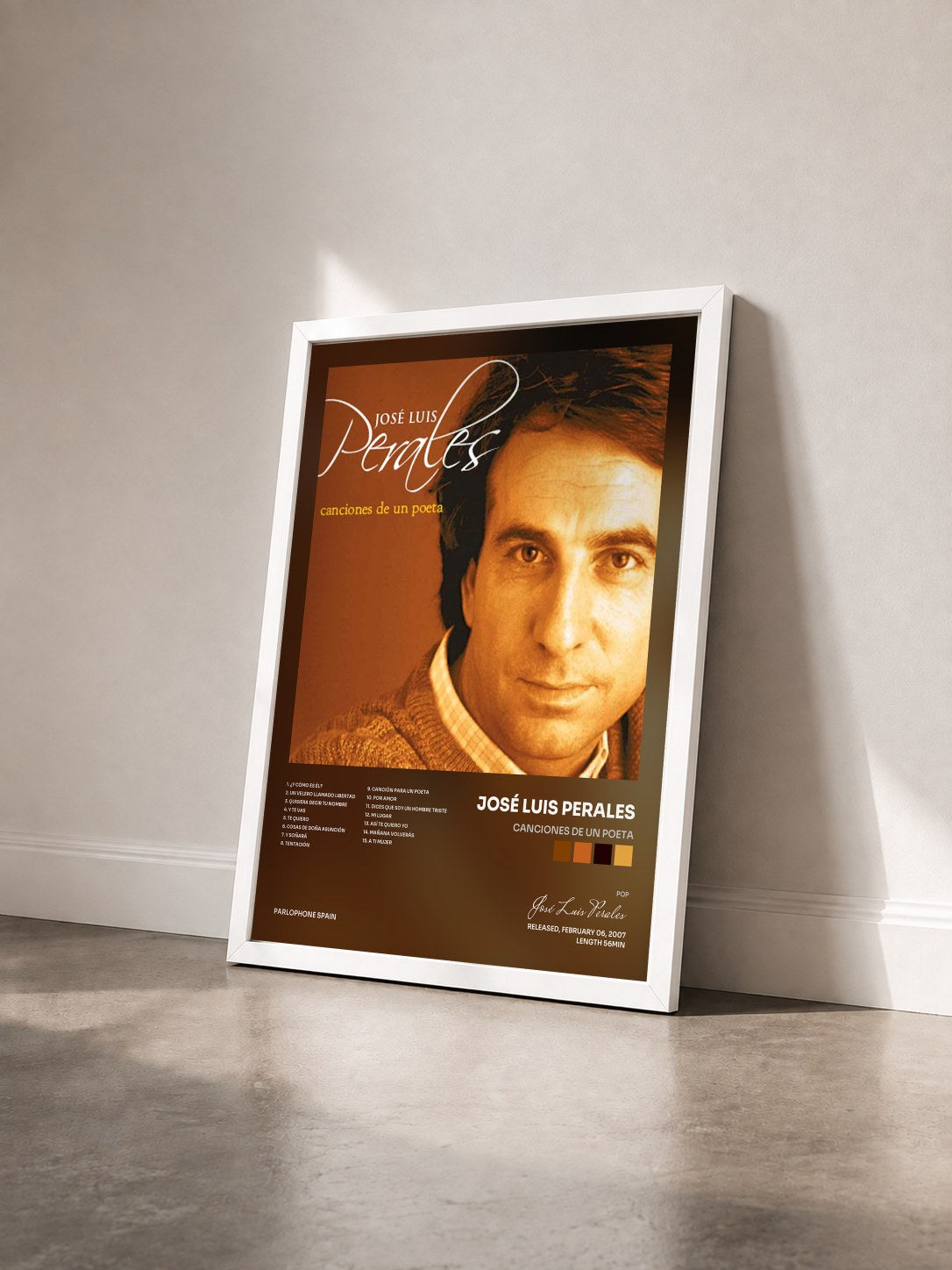 #blanc Tableau de l'album Canciones De Un Poeta de José Luis Perales vu de trois quarts, cadre blanc
