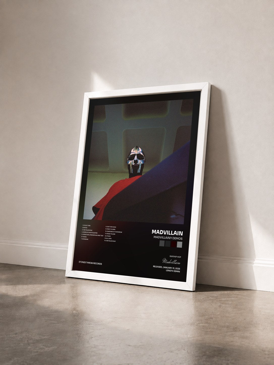 #blanc Tableau de l'album Madvillainy Demos de Madvillain vu de trois quarts, cadre blanc