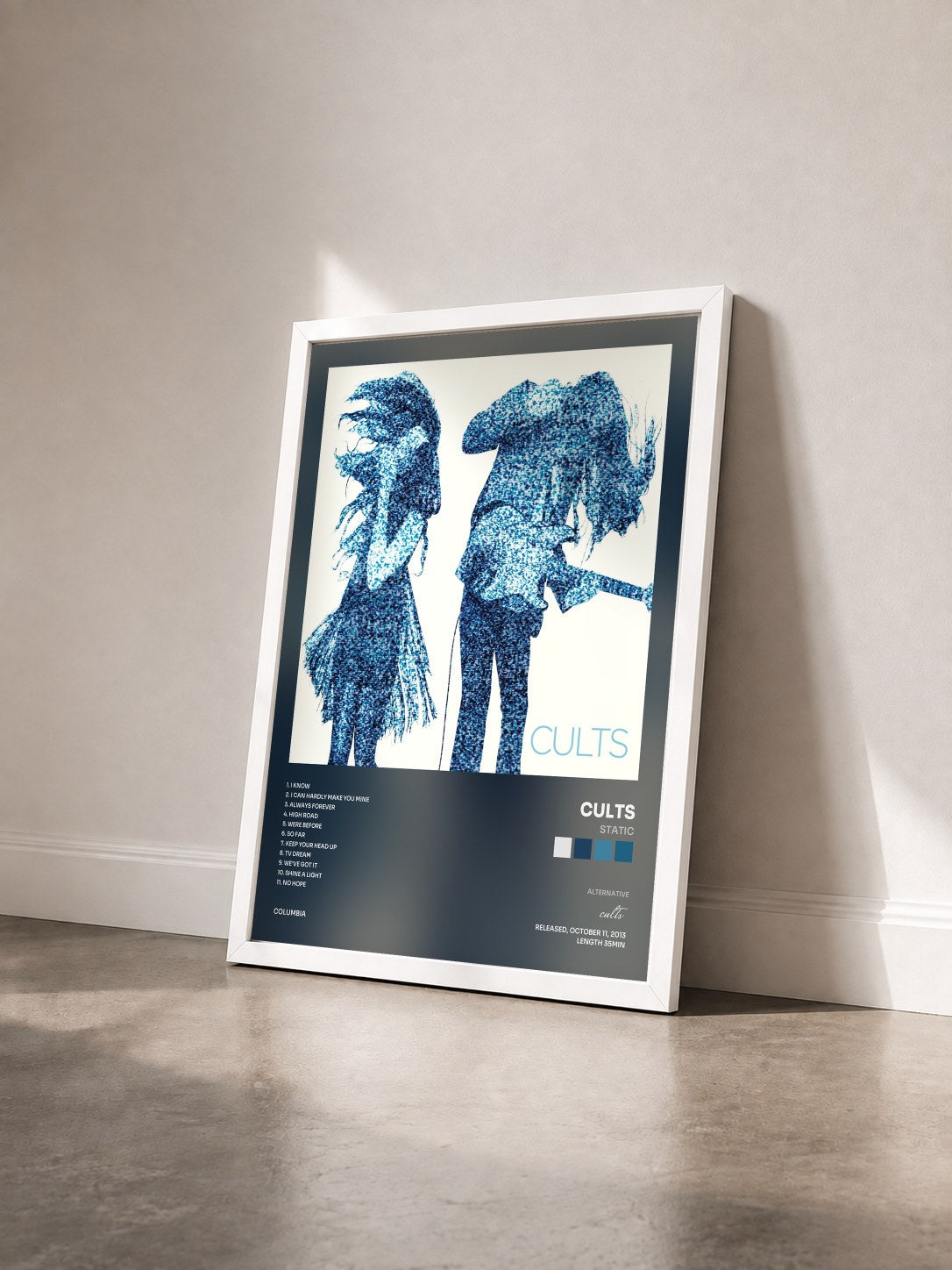 #blanc Tableau de l'album Static de cults vu de trois quarts, cadre blanc