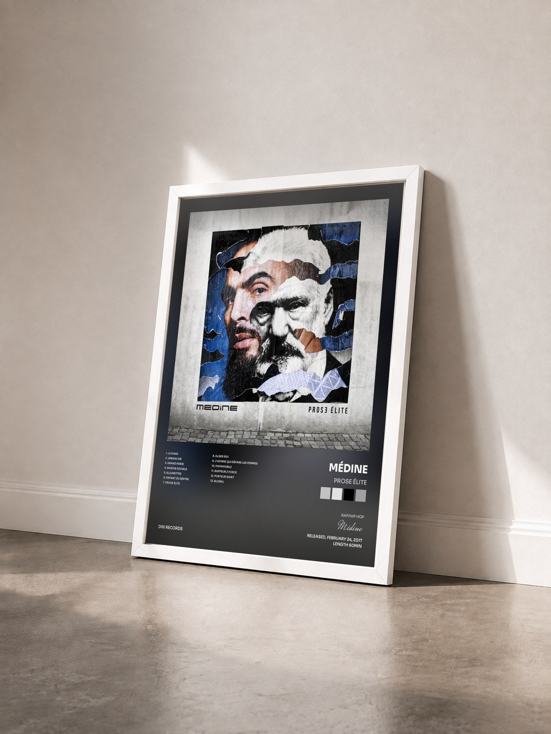 #blanc Tableau de l'album Prose élite de Médine vu de trois quarts, cadre blanc