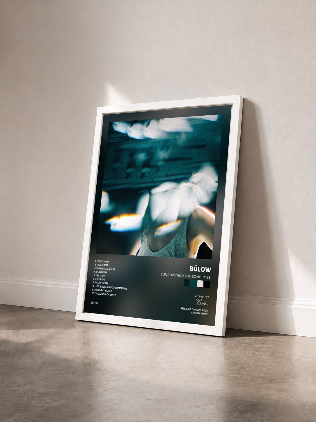 #blanc Tableau de l'album I understand you sometimes de Bülow vu de trois quarts, cadre blanc