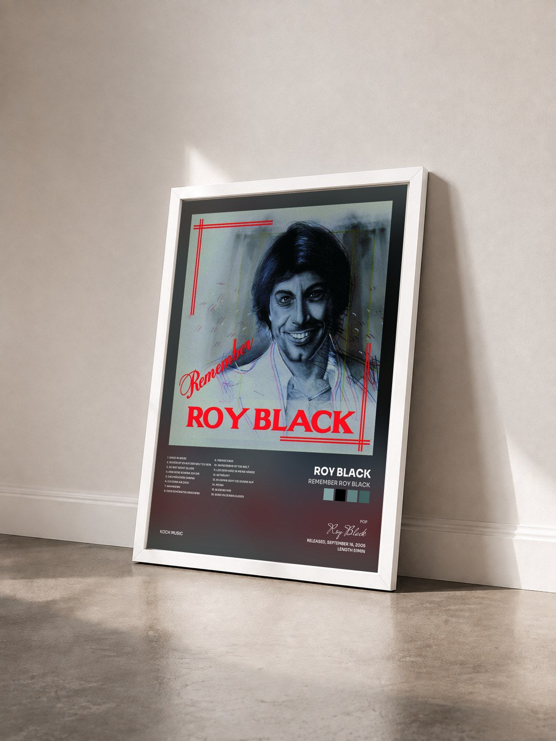 #blanc Tableau de l'album Remember Roy Black de Roy Black vu de trois quarts, cadre blanc