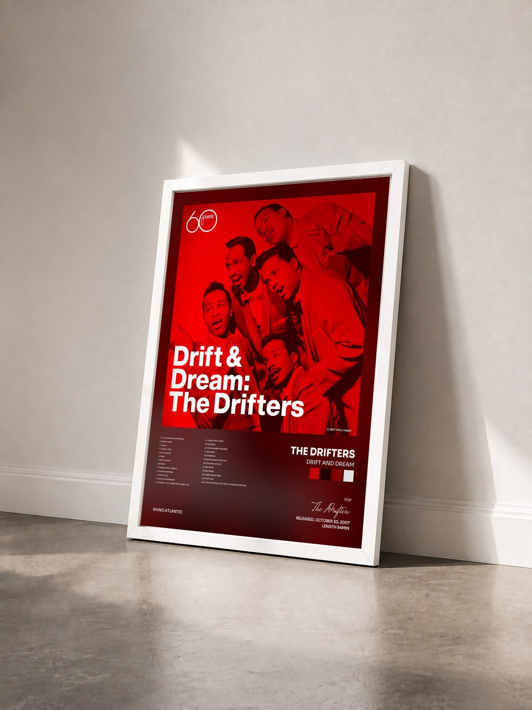 #blanc Tableau de l'album Drift and Dream de The Drifters vu de trois quarts, cadre blanc