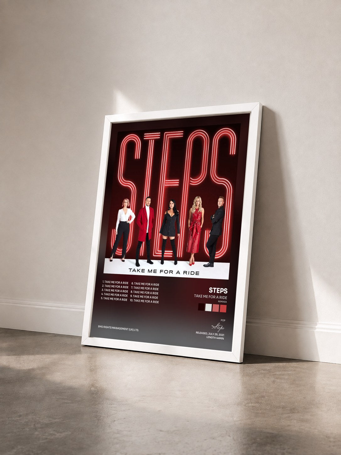 #blanc Tableau de l'album Take Me for a Ride (Remixes) de Steps vu de trois quarts, cadre blanc
