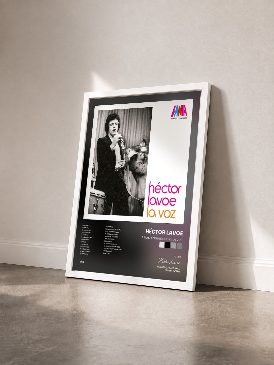 #blanc Tableau de l'album A Man And His Music: La Voz de Héctor Lavoe vu de trois quarts, cadre blanc