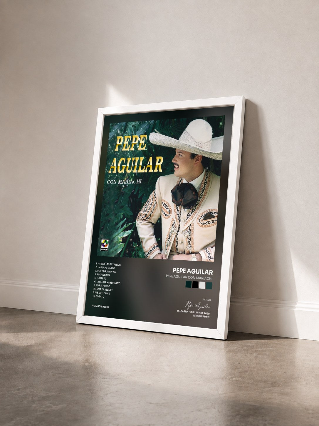 #blanc Tableau de l'album Pepe Aguilar Con Mariachi de Pepe Aguilar vu de trois quarts, cadre blanc