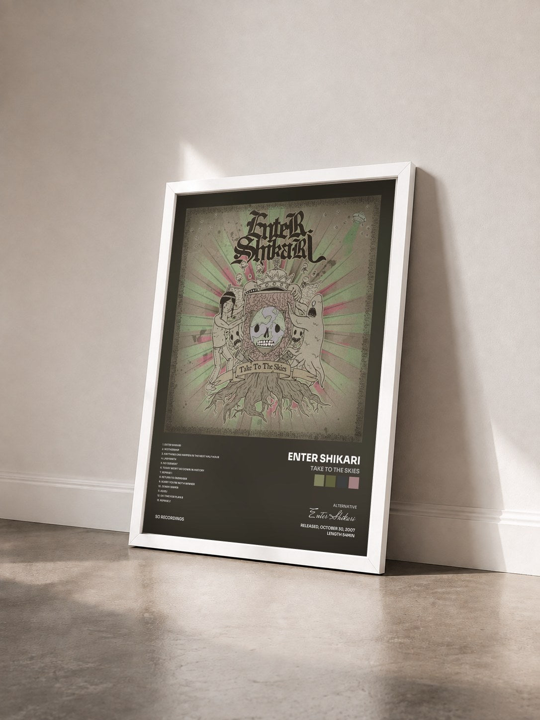#blanc Tableau de l'album Take to the Skies de Enter Shikari vu de trois quarts, cadre blanc