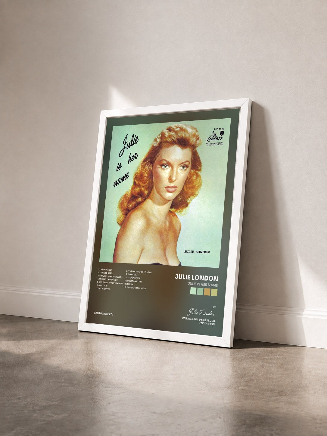 #blanc Tableau de l'album Julie Is Her Name de Julie London vu de trois quarts, cadre blanc