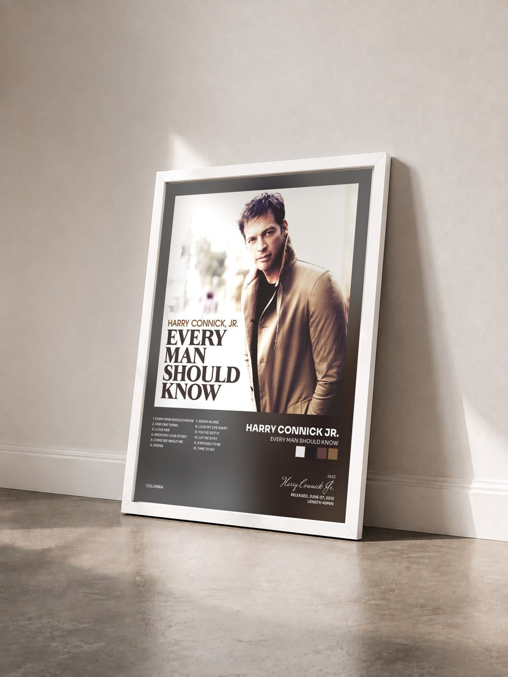 #blanc Tableau de l'album Every Man Should Know de Harry Connick Jr. vu de trois quarts, cadre blanc