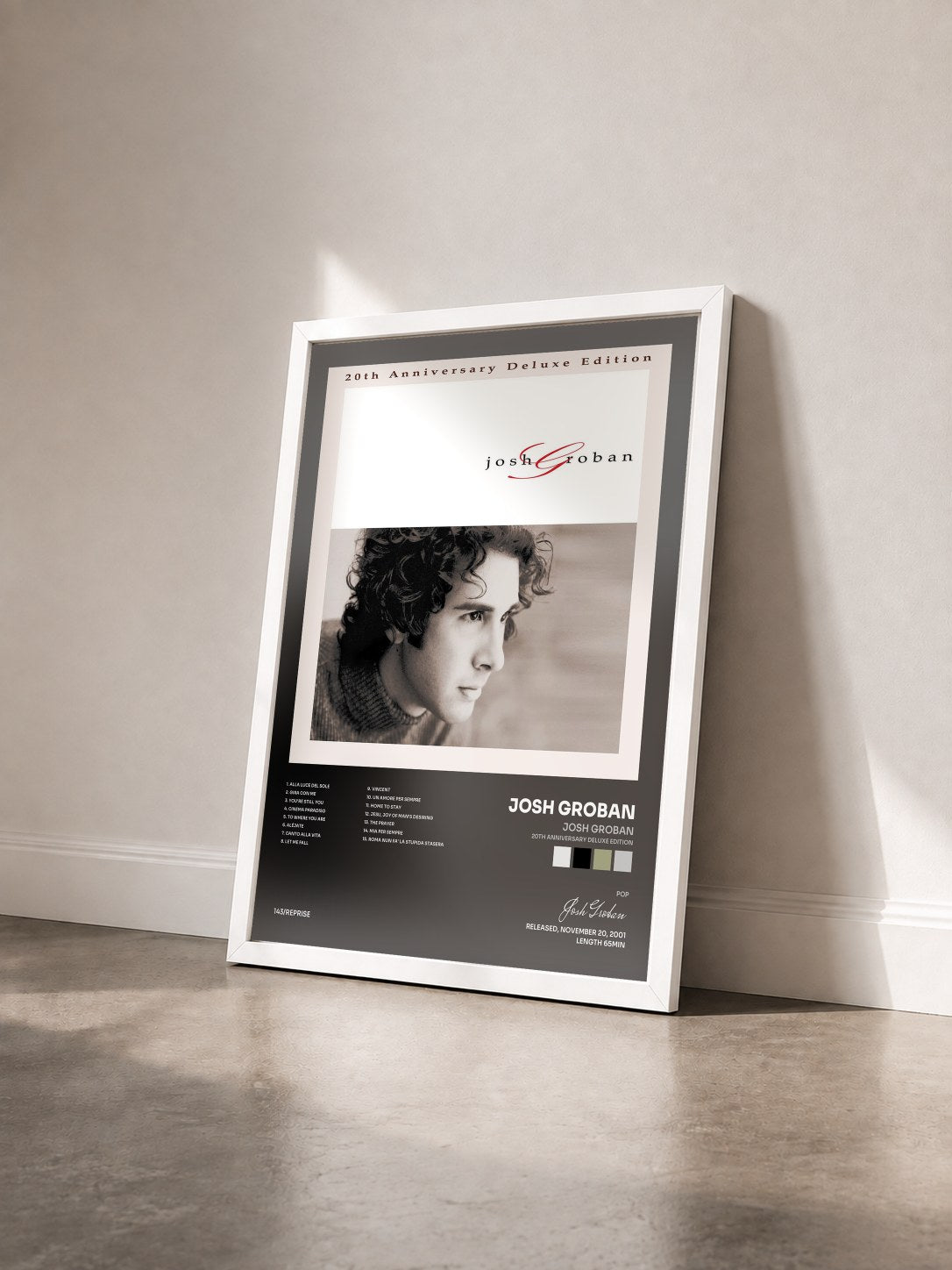 #blanc Tableau de l'album Josh Groban (20th Anniversary Deluxe Edition) de Josh Groban vu de trois quarts, cadre blanc