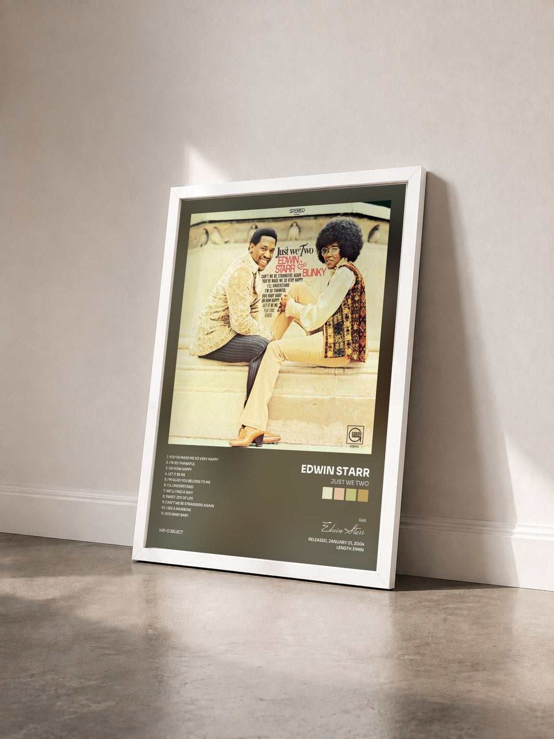 #blanc Tableau de l'album Just We Two de Edwin Starr vu de trois quarts, cadre blanc