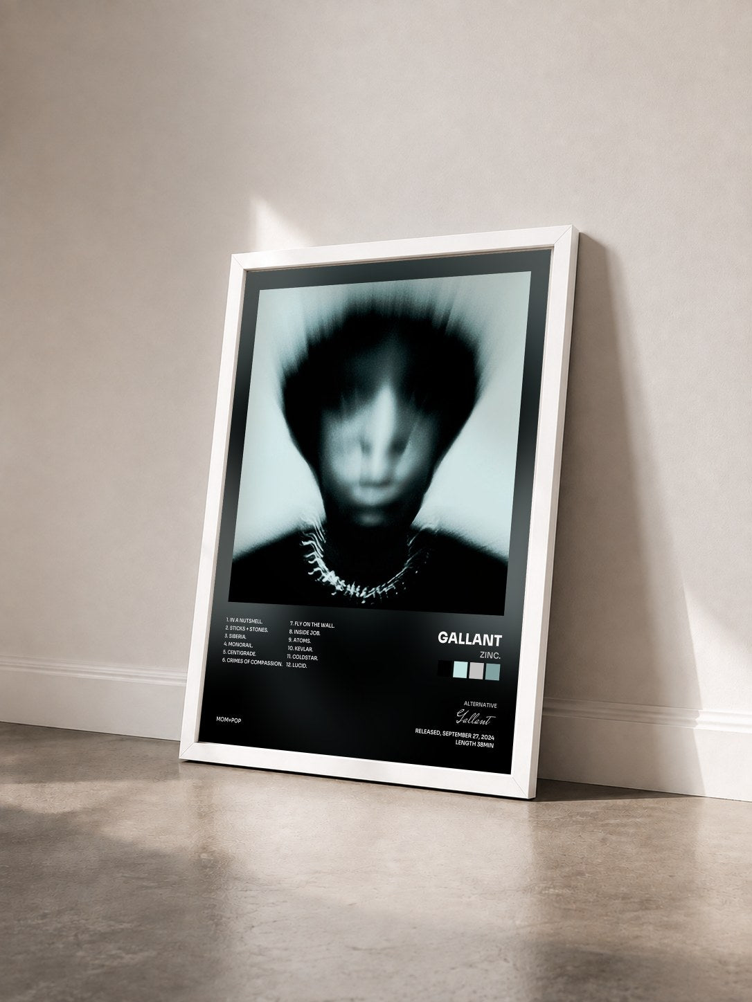 #blanc Tableau de l'album Zinc. de Gallant vu de trois quarts, cadre blanc