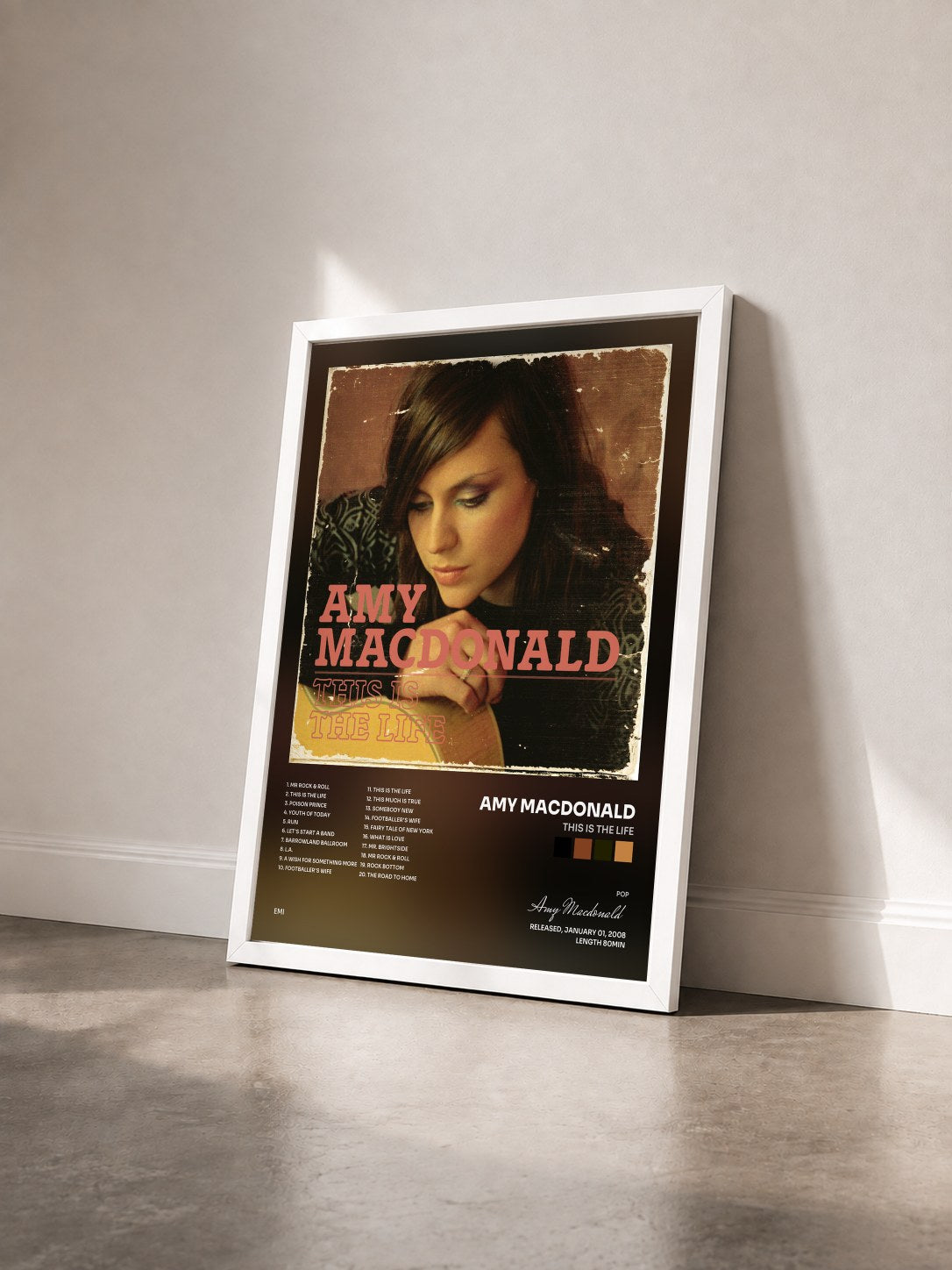 #blanc Tableau de l'album This is The Life de Amy Macdonald vu de trois quarts, cadre blanc