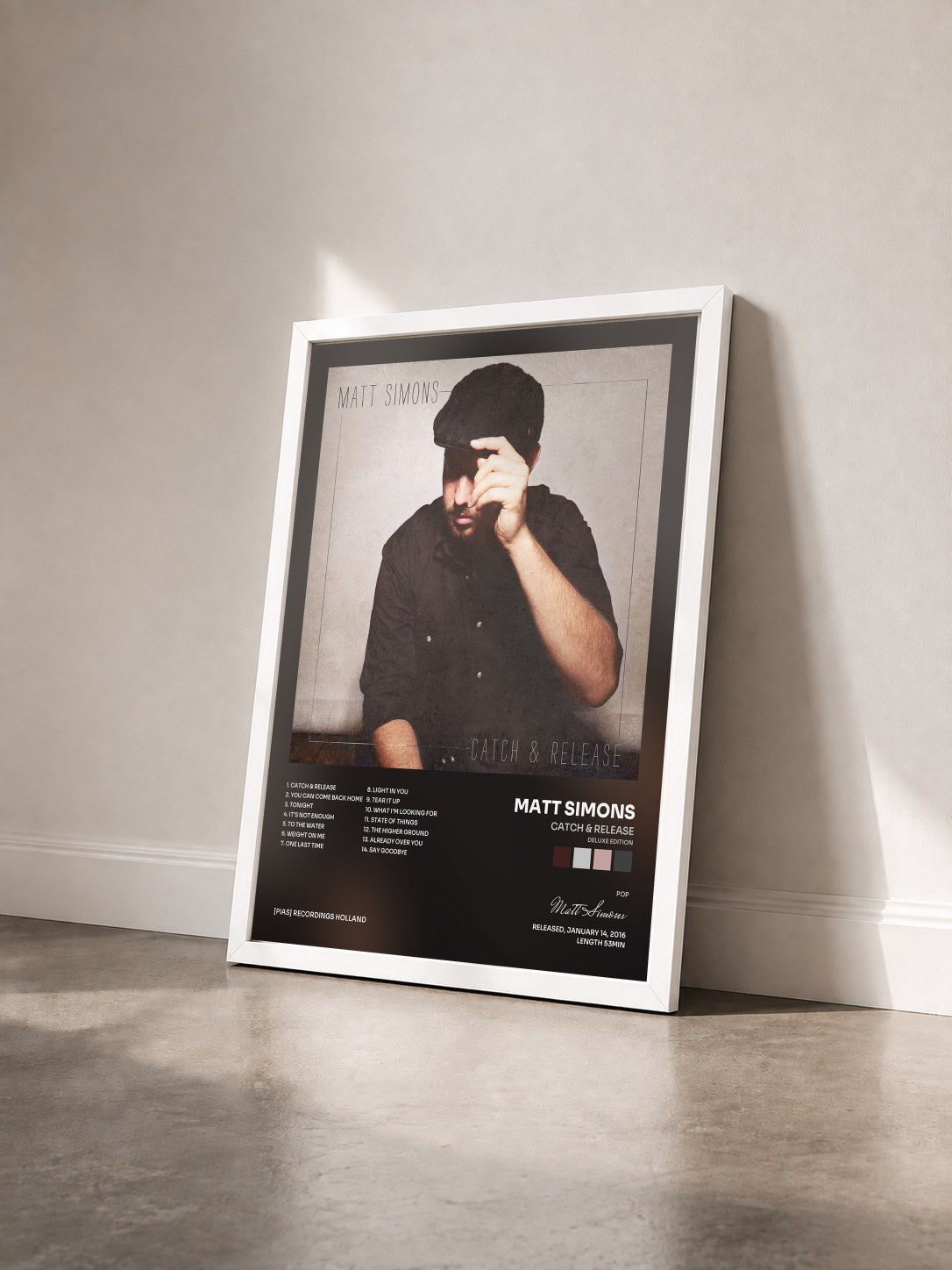 #blanc Tableau de l'album Catch & Release (Deluxe Edition) de Matt Simons vu de trois quarts, cadre blanc