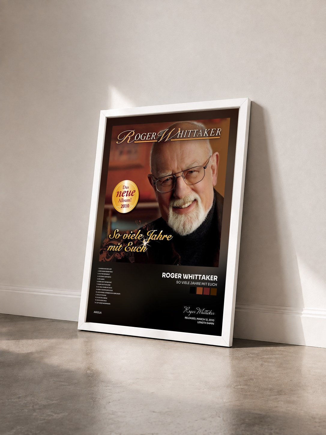 #blanc Tableau de l'album So viele Jahre mit euch de Roger Whittaker vu de trois quarts, cadre blanc