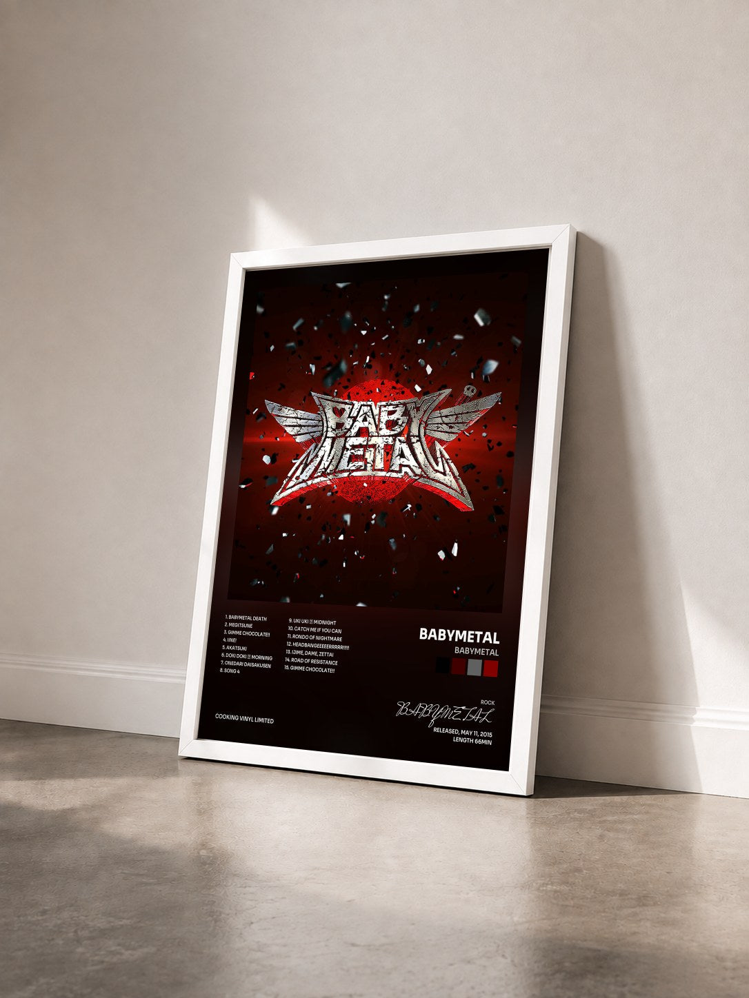 #blanc Tableau de l'album BABYMETAL de BABYMETAL vu de trois quarts, cadre blanc