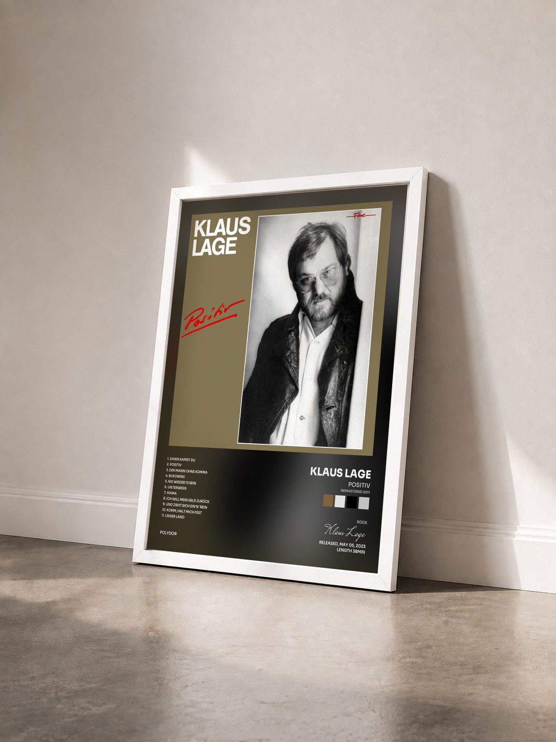 #blanc Tableau de l'album Positiv (Remastered 2011) de Klaus Lage vu de trois quarts, cadre blanc