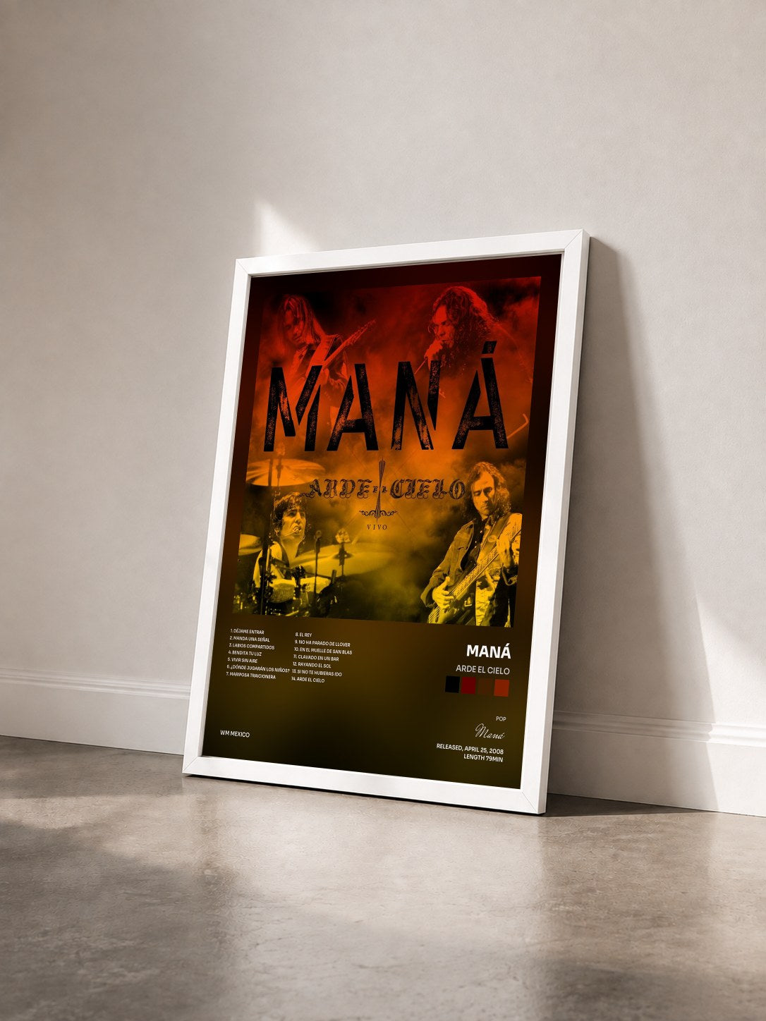 #blanc Tableau de l'album Arde El Cielo de Maná vu de trois quarts, cadre blanc