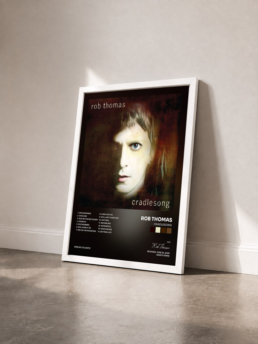 #blanc Tableau de l'album Cradlesong de Rob Thomas vu de trois quarts, cadre blanc