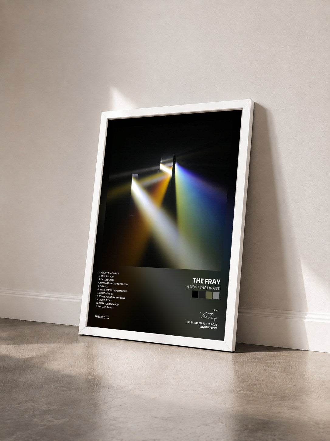 #blanc Tableau de l'album A Light That Waits de The Fray vu de trois quarts, cadre blanc