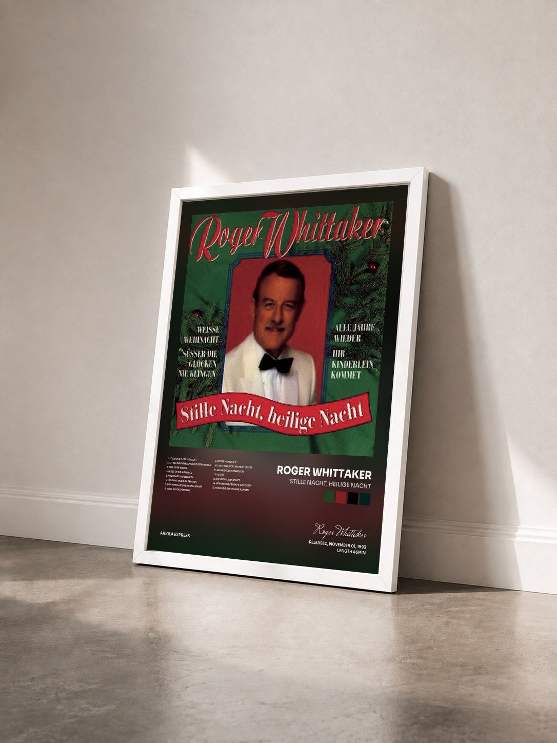 #blanc Tableau de l'album Stille Nacht, heilige Nacht de Roger Whittaker vu de trois quarts, cadre blanc