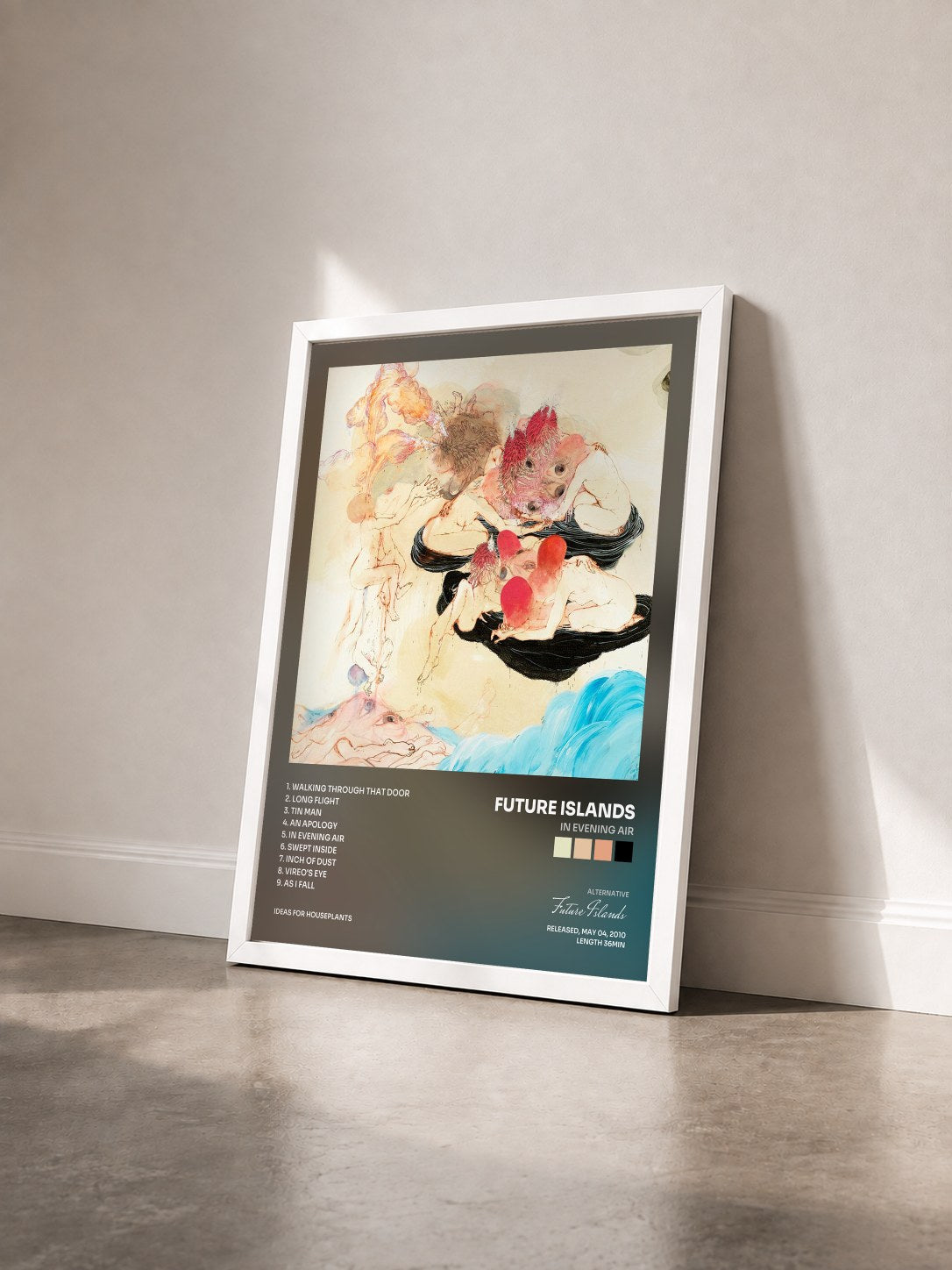 #blanc Tableau de l'album In Evening Air de Future Islands vu de trois quarts, cadre blanc