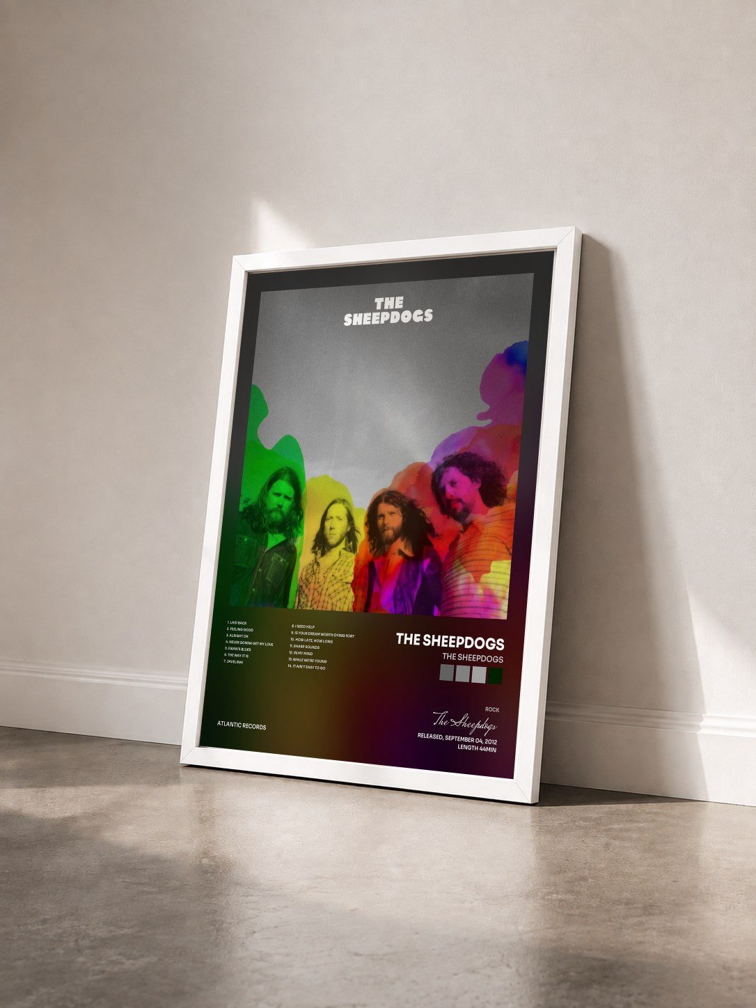 #blanc Tableau de l'album The Sheepdogs de The Sheepdogs vu de trois quarts, cadre blanc
