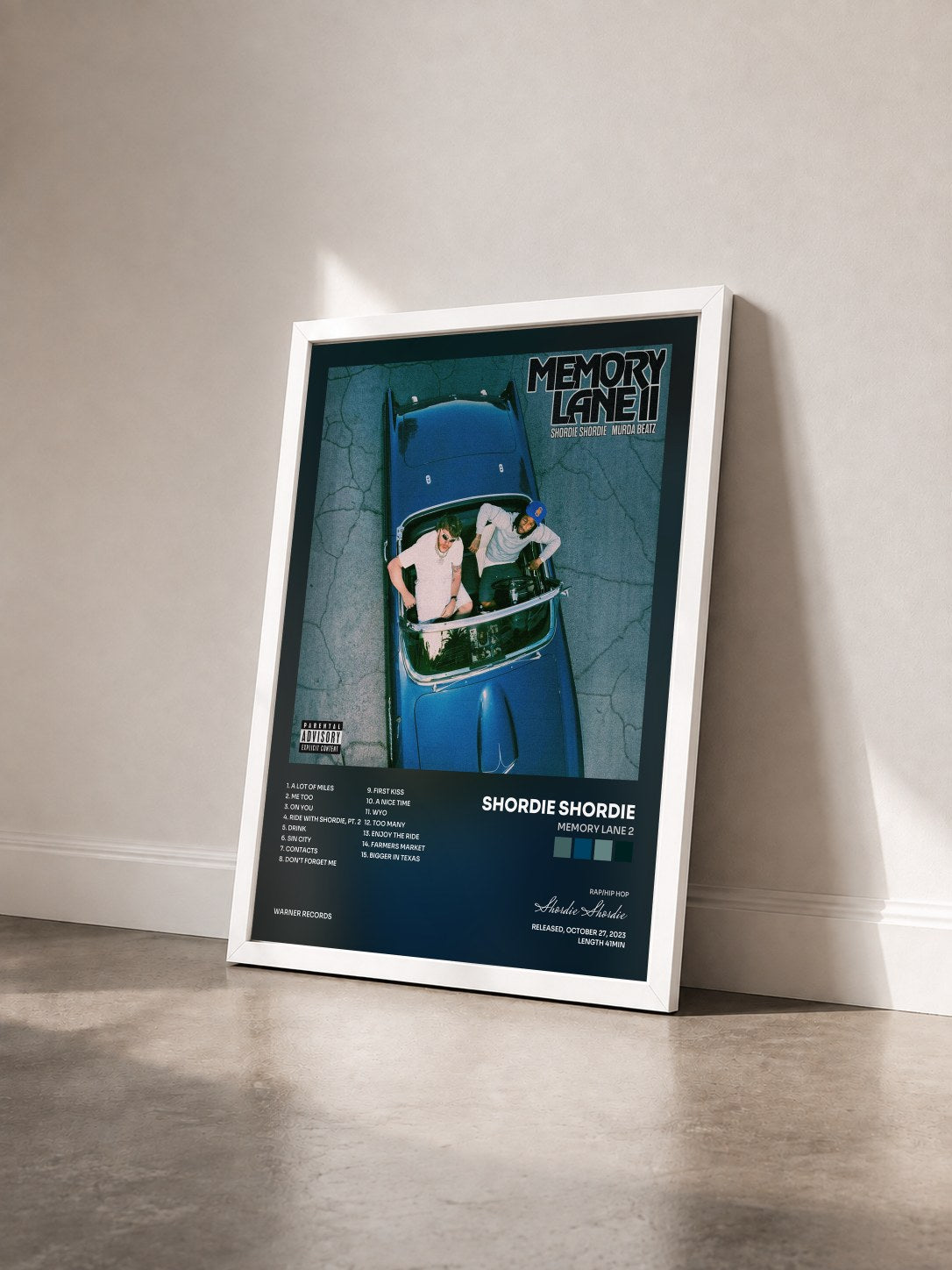 #blanc Tableau de l'album Memory Lane 2 de Shordie Shordie vu de trois quarts, cadre blanc