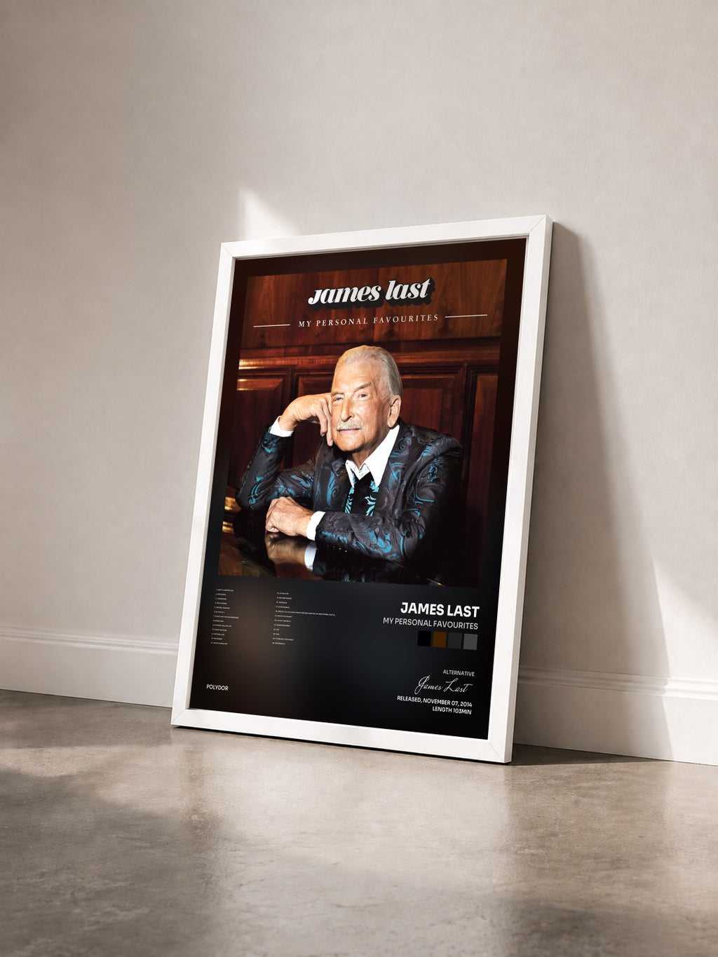 #blanc Tableau de l'album My Personal Favourites de James Last vu de trois quarts, cadre blanc