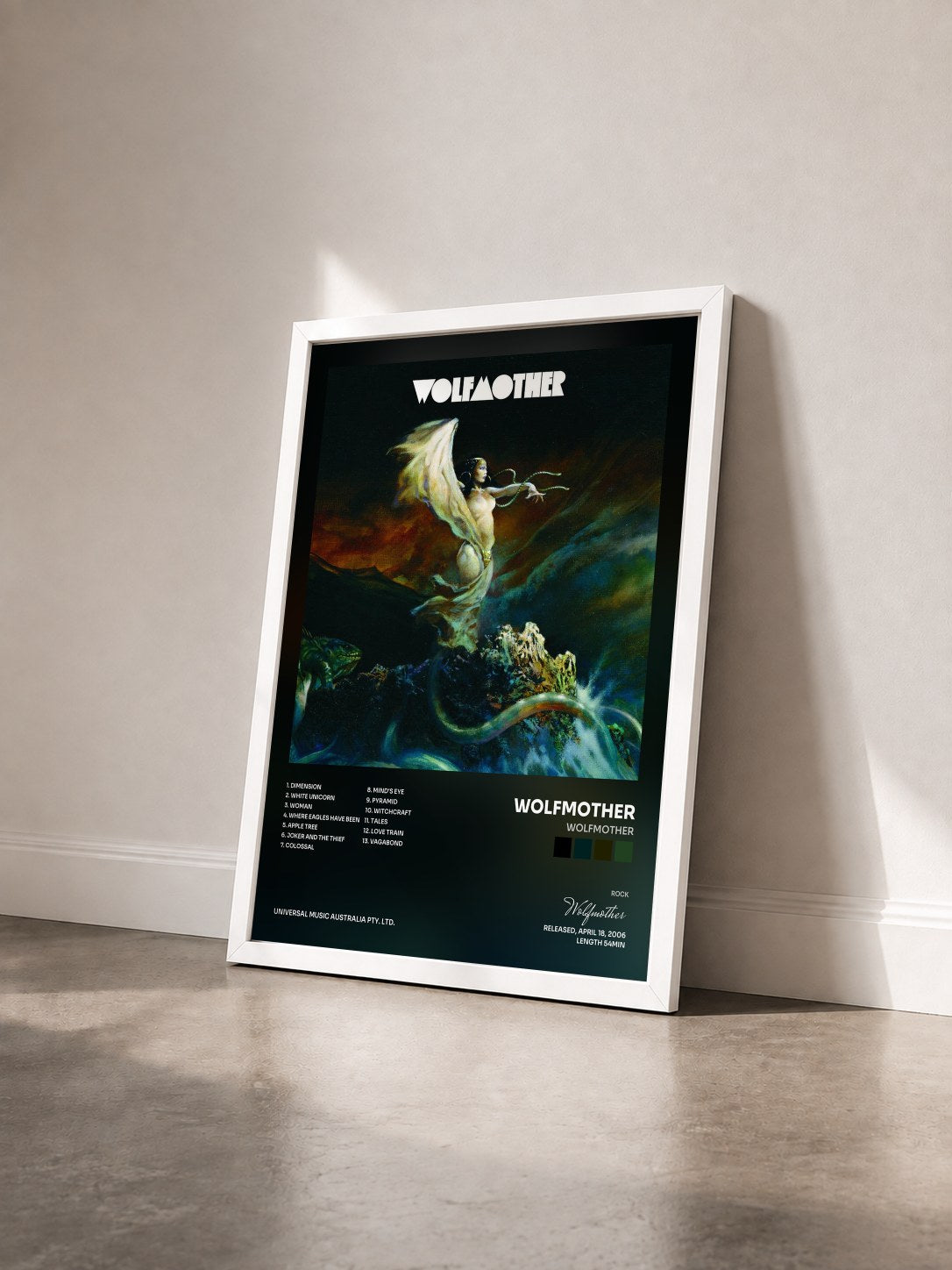 #blanc Tableau de l'album Wolfmother de Wolfmother vu de trois quarts, cadre blanc
