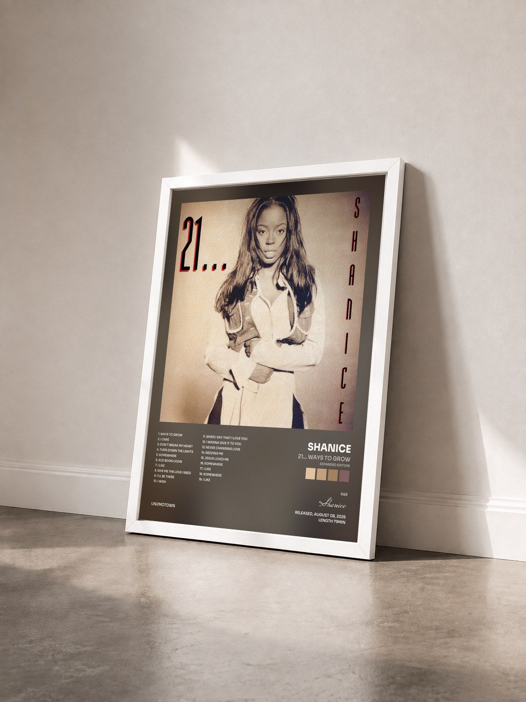 #blanc Tableau de l'album 21... Ways To Grow (Expanded Edition) de Shanice vu de trois quarts, cadre blanc